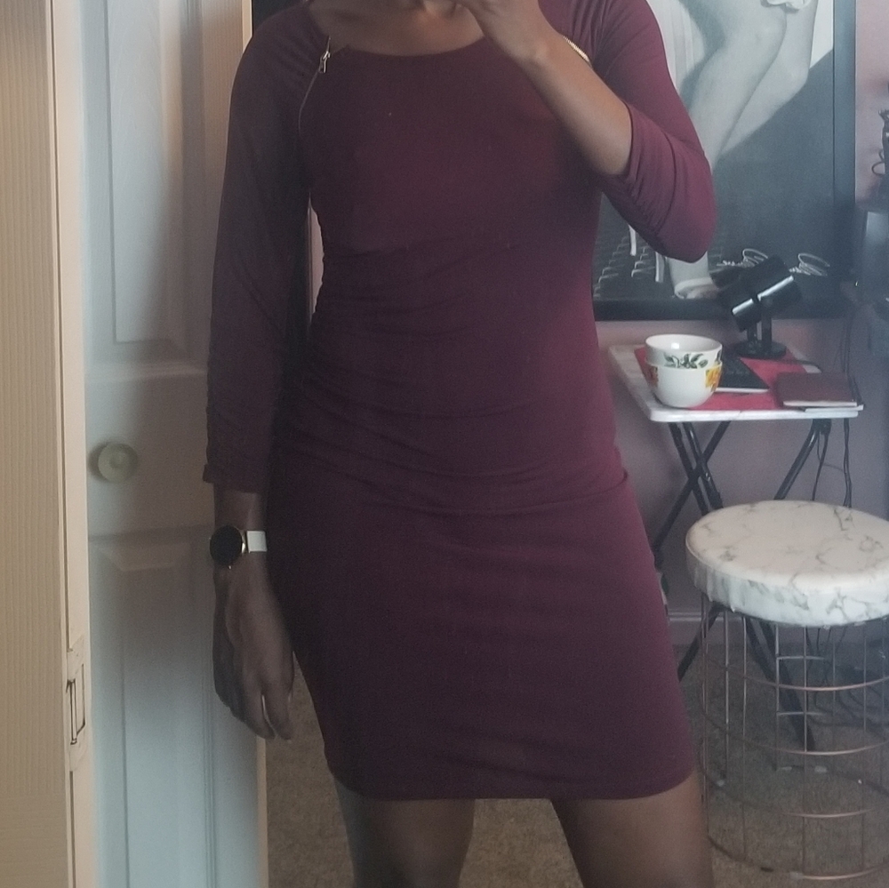INC Zippered Bodycon Dress in Burgundy